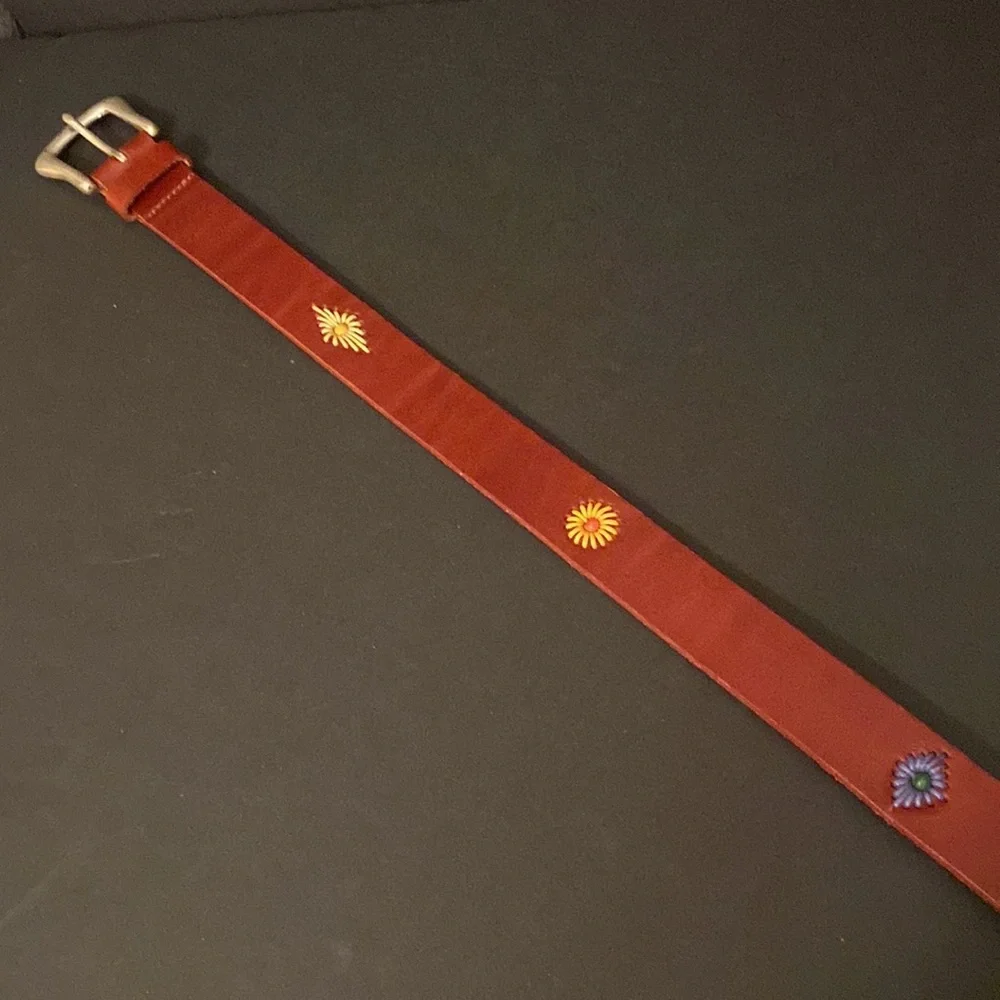 Fossil brown leather belt with embroidery - Picture 4 of 8